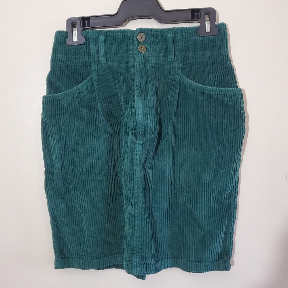 Vintage Paris Sport Club Corduroy Mini Skirt Emerald Green Cotton Size 8